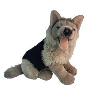 FAO Schwarz German Shepherd Plush 15" Tan Black Sitting Stuffed Dog Realistic